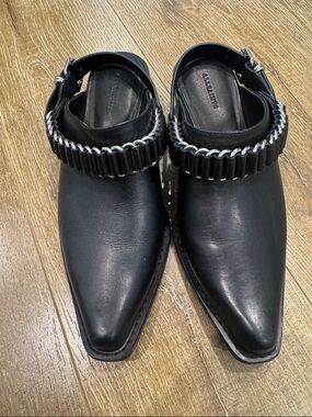 AllSaints black pointed slide mules, low block heel size 39
